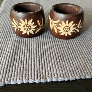 Wooden carved napkin rings set of two